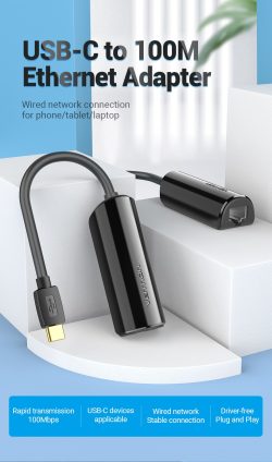 Vention CFABB USB C To 100M Ethernet Adapter 015M