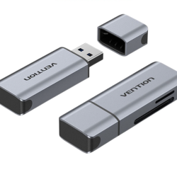 Vention 2-in-1 USB 3.0 A Card Reader(SD+TF) Gray Dual Drive Letter Aluminum Alloy Type