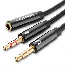 Vention 2*3.5mm Male to 4 Pole3.55m Female Audio Cable 0.3M Black ABS Type, BBTBY