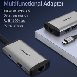 Vention Type-C to HDMI/USB3.0 * 3/RJ45/PD Converter 0.15M-CNCHB